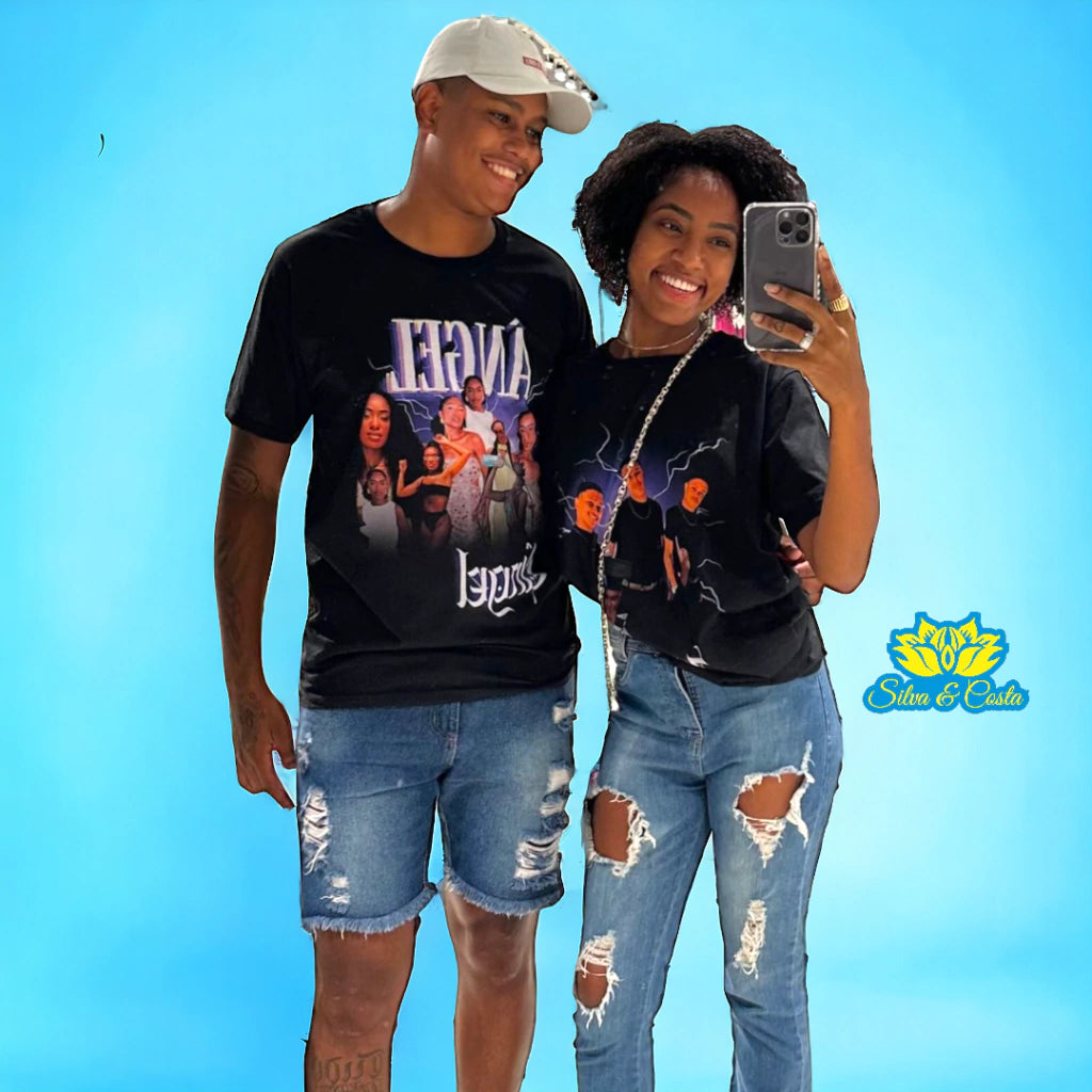 Camiseta Personalizada Bootleg - Capa de Revista com Nome e Foto para Presentear Namorado e Namorada Presente Casal