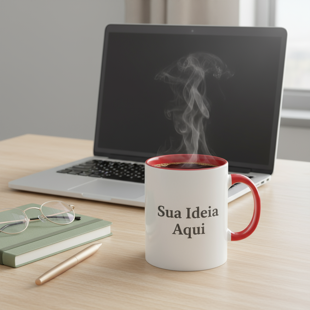 Caneca de Porcelana Personalizada com Interior e Alça vemelha