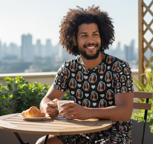 Pijama Masculino Personalizado Preto com Fotos Presente Namorado Marido Tecnologia Visualização 3D