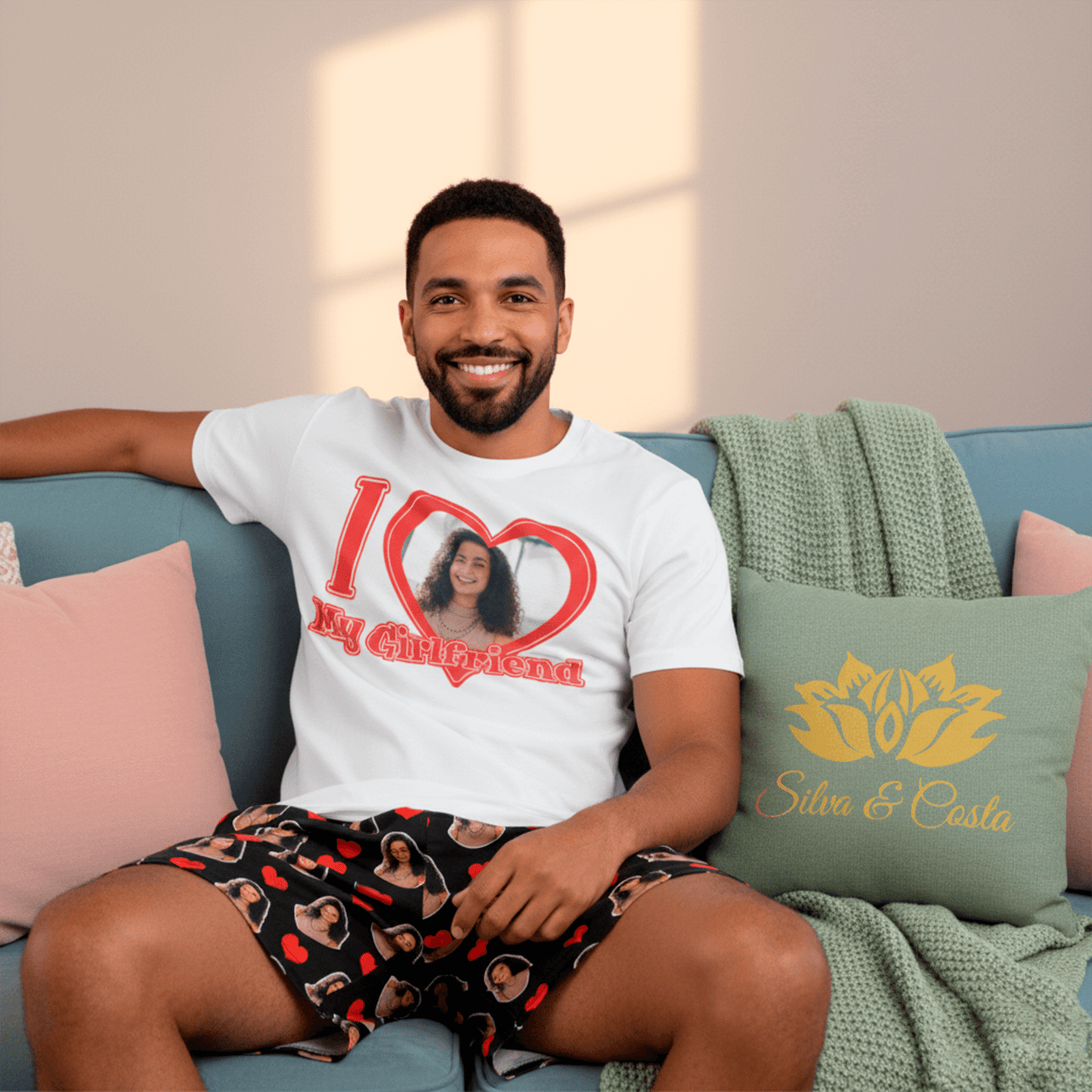 Conjunto Masculino I Love Personalziado com Foto presente casal namorados