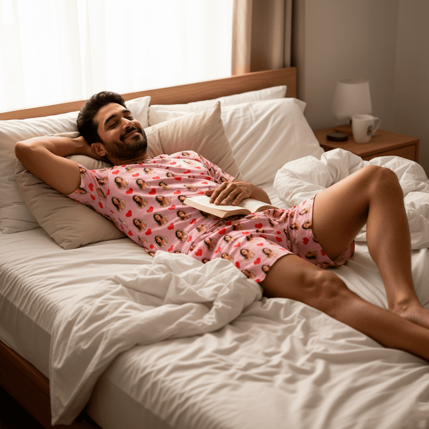 Pijama Masculino Personalizado Rosa com Fotos Presente Dia Namorados Personalização Visualização 3D