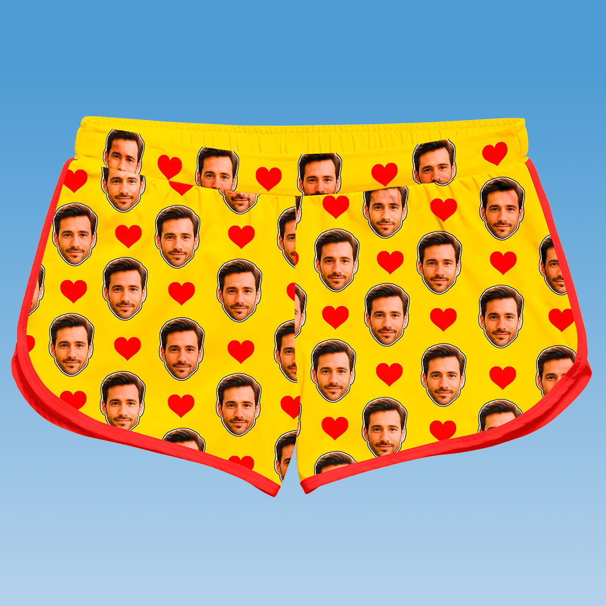 Shorts Doll Amarelo Personalizado Com Rostos e Corações Presente Casal