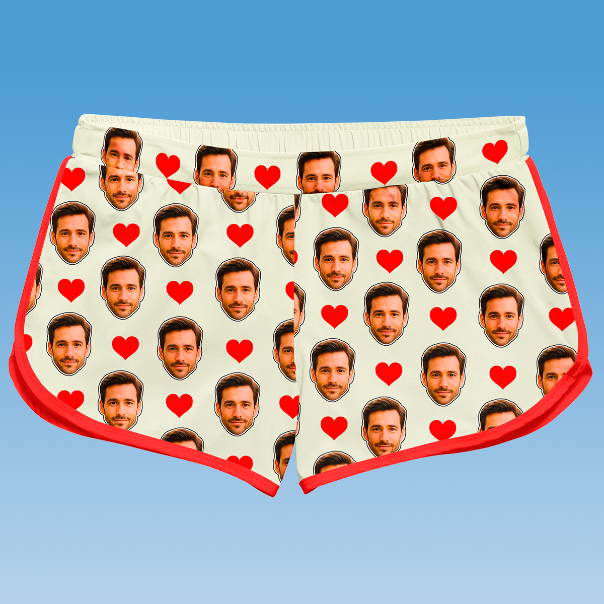 Shorts Doll Areia Personalizado Com Rostos e Corações Presente Casal