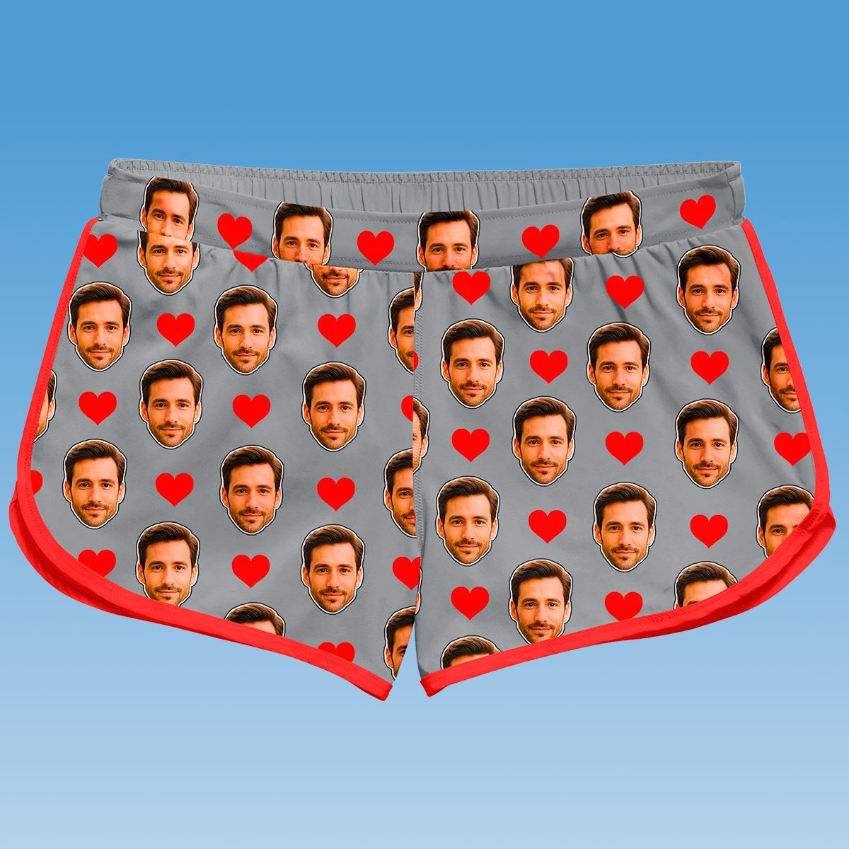 Shorts Doll Cinza Personalizado Com Rostos e Corações Presente Casal