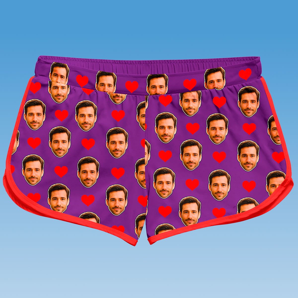 Shorts Doll Roxo Personalizado Com Rostos e Corações Presente Casal