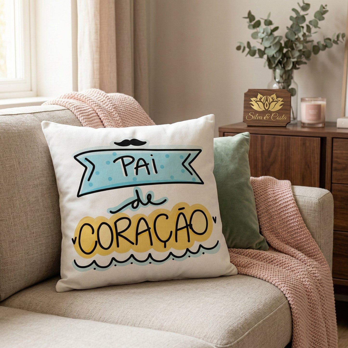 Almofada Dia dos Pais Personalizada com Frase e Bigode — Presente Dia dos Pais