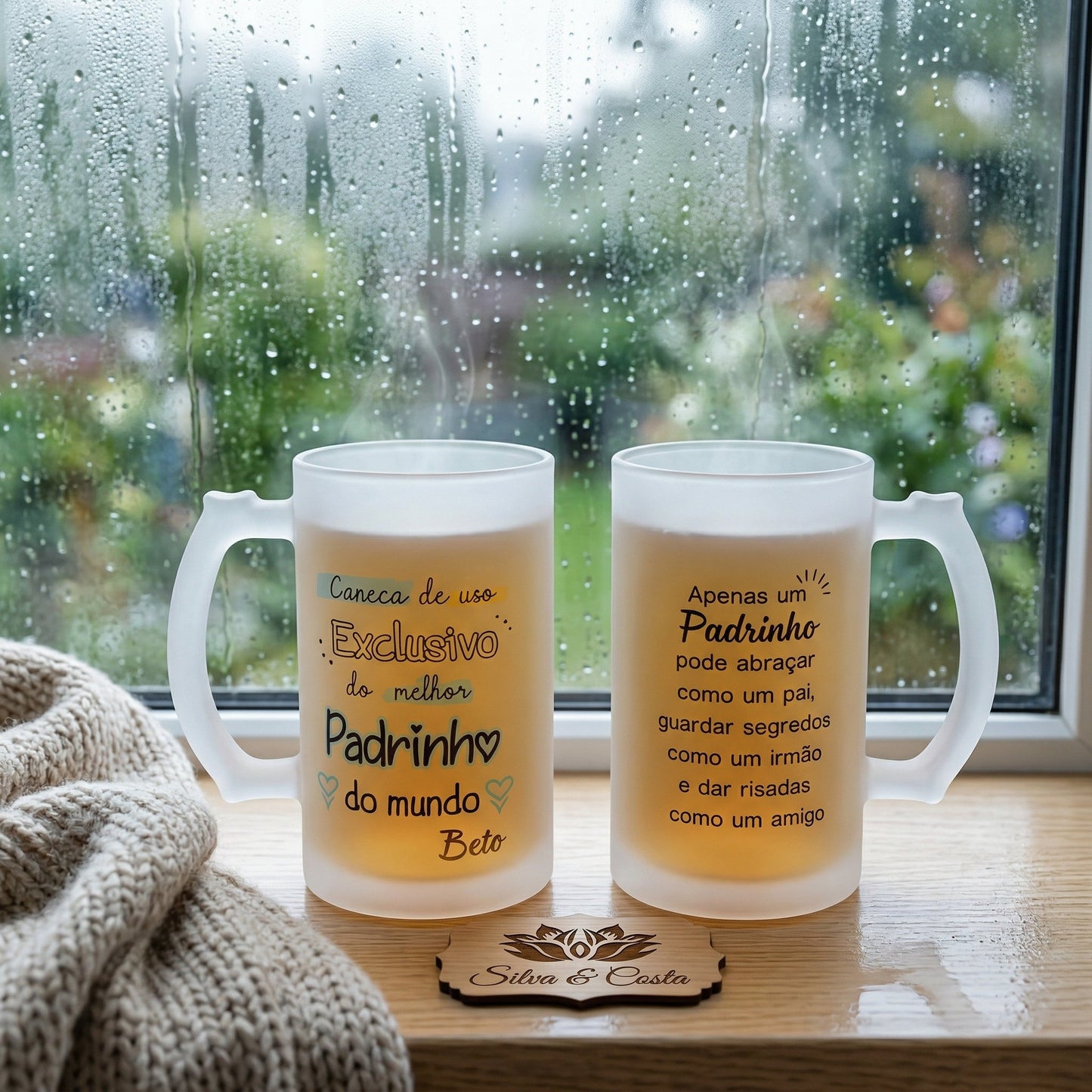 Caneca Vidro Jateado com Nome | Padrinho Personalizado