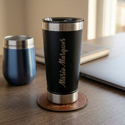 Copo Stanley Térmico Personalizado Preto inox com Nome Vertical | Presente