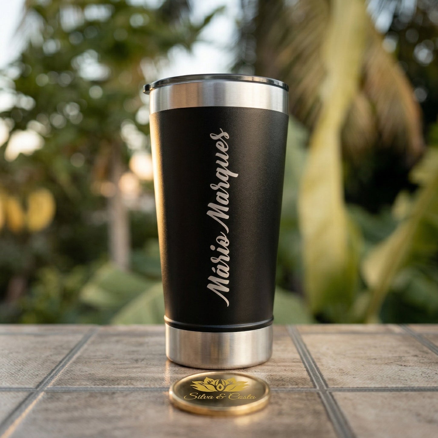 Copo Stanley Térmico Personalizado Preto inox com Nome Vertical | Presente