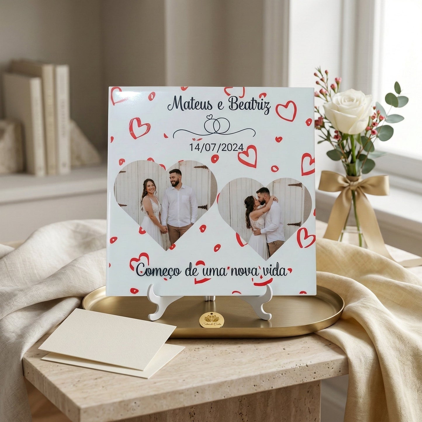 Azulejo Personalizado 20x20cm com Foto e Nome | Presente Romântico Casal