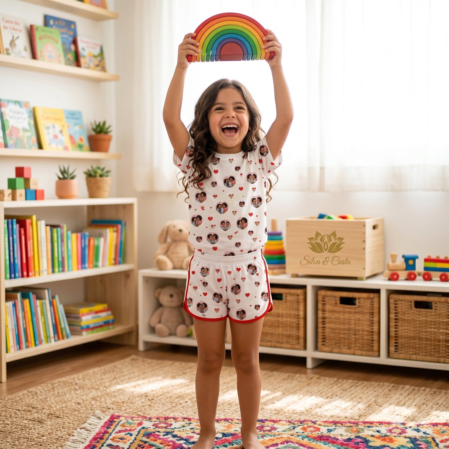 Pijama Infantil Feminino com Foto | Personalizado Corações