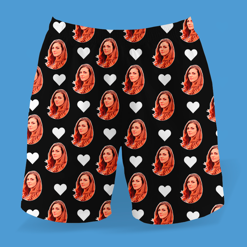 Samba Canção Preta Personalizada Com Fotos e Corações Presente Casal