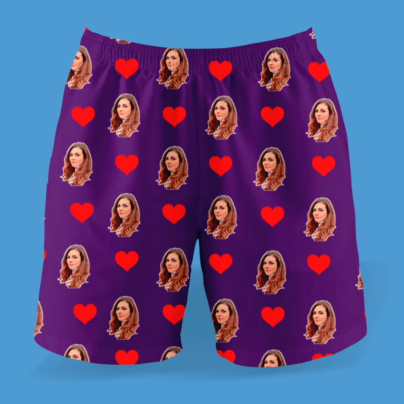 Samba Canção Roxo Personalizada Com Fotos e Corações Presente Casal