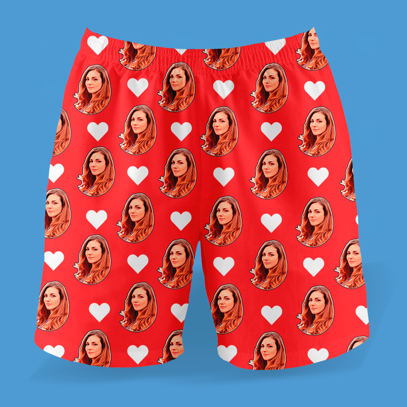 Samba Canção Vermelho Personalizada Com Fotos e Corações Presente Casal