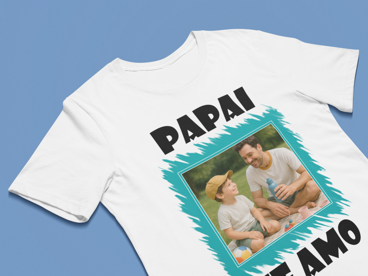 Camiseta Personalizada com Papai Te Amo Moldura Azul Divertida Dia dos Pais 💙