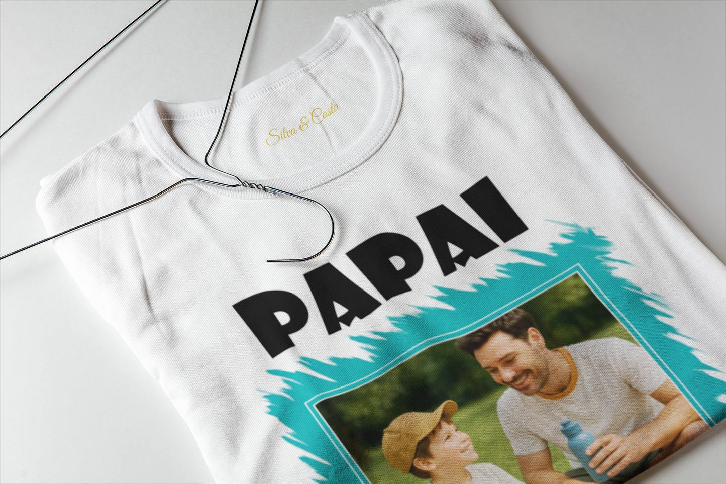 Camiseta Personalizada com Papai Te Amo Moldura Azul Divertida Dia dos Pais 💙