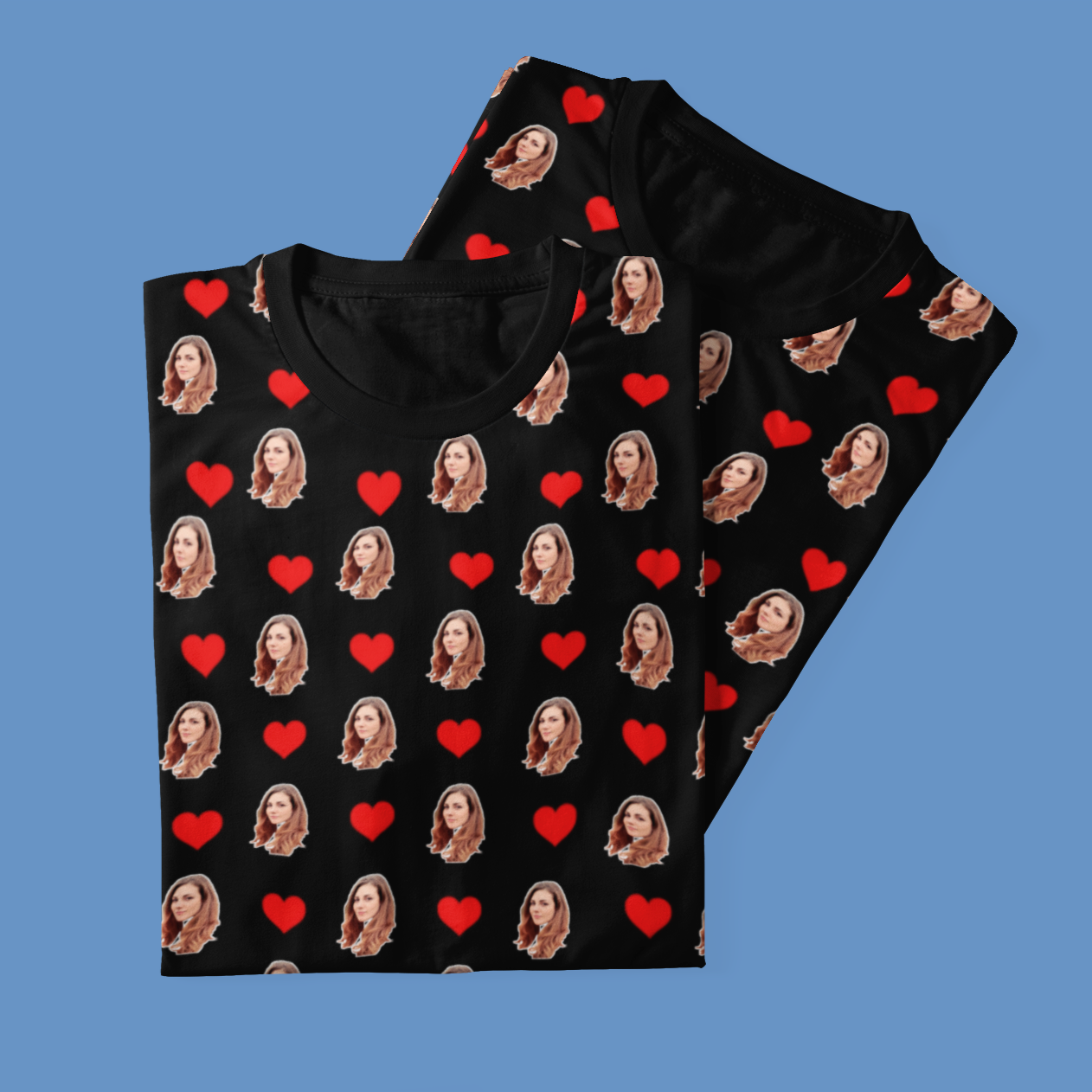 Camiseta Preta Personalizada Com Fotos e Corações Presente Casal