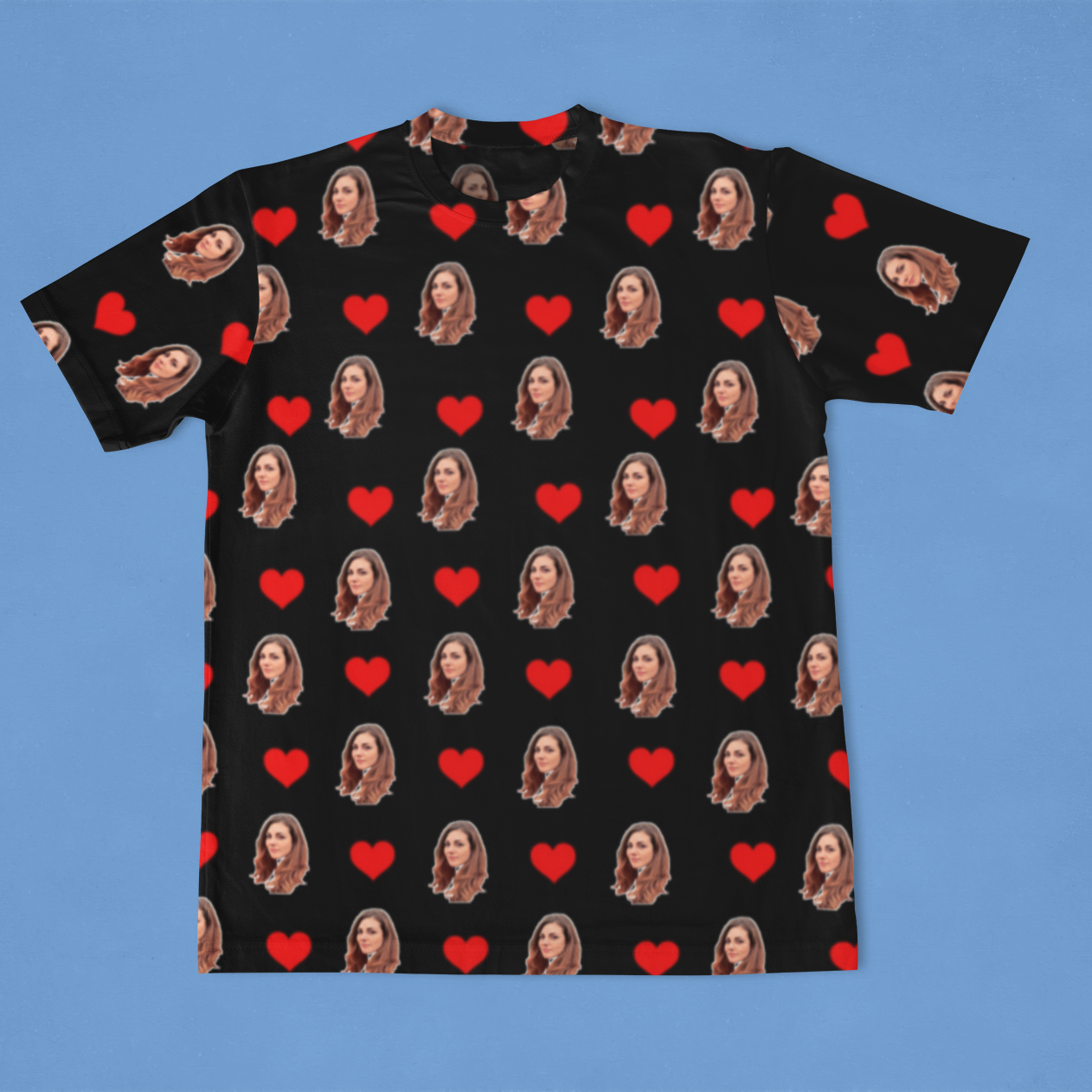 Camiseta Preta Personalizada Com Fotos e Corações Presente Casal