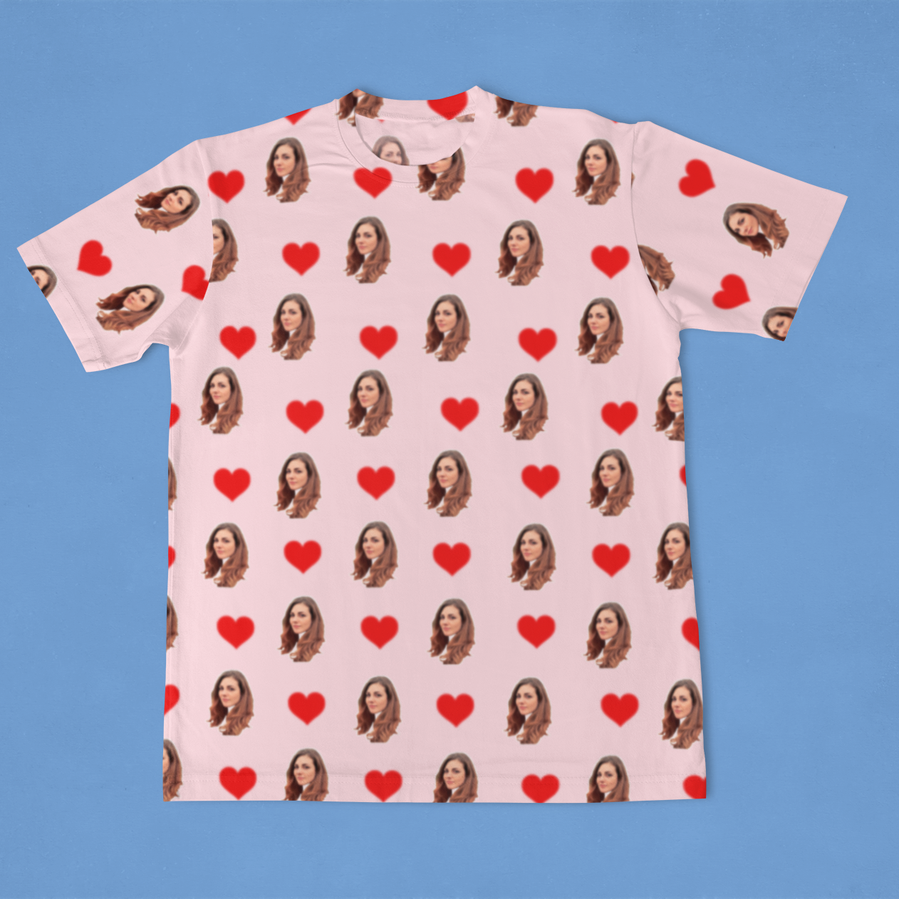 Camiseta Rosa Personalizada Com Fotos e Corações Presente Casal