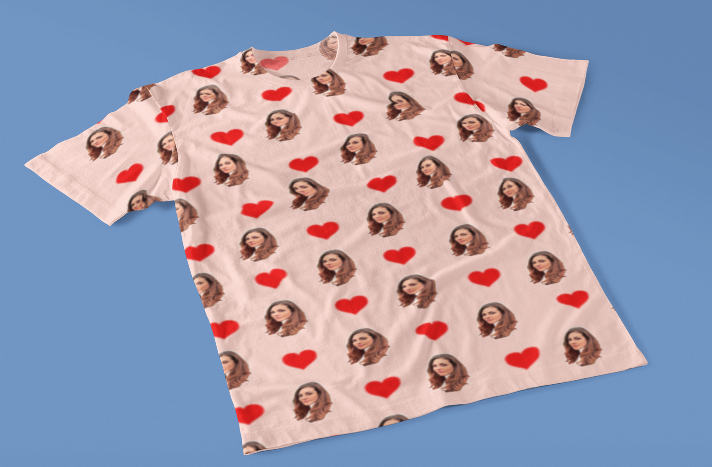 Camiseta Rosa Personalizada Com Fotos e Corações Presente Casal