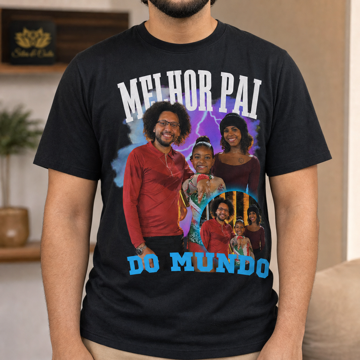 Camiseta Preta Personalizada Melhor Pai do Mundo com Foto - imagem lifestyle 5