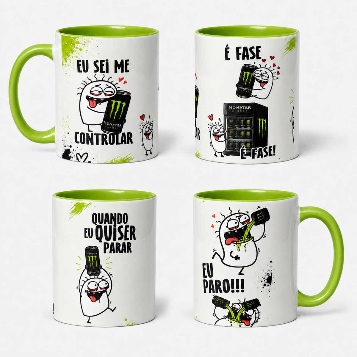 Caneca de Porcelana Personalizada Monster Verde — Tradicional ou Colorida - opção Caneca Colorida
