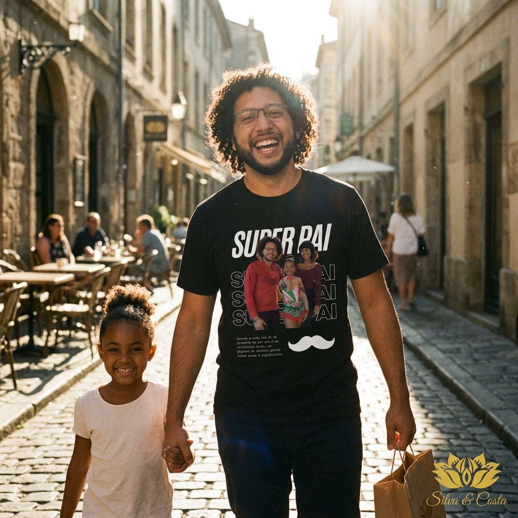 Camiseta Preta Personalizada Super Pai com Foto - imagem lifestyle 5