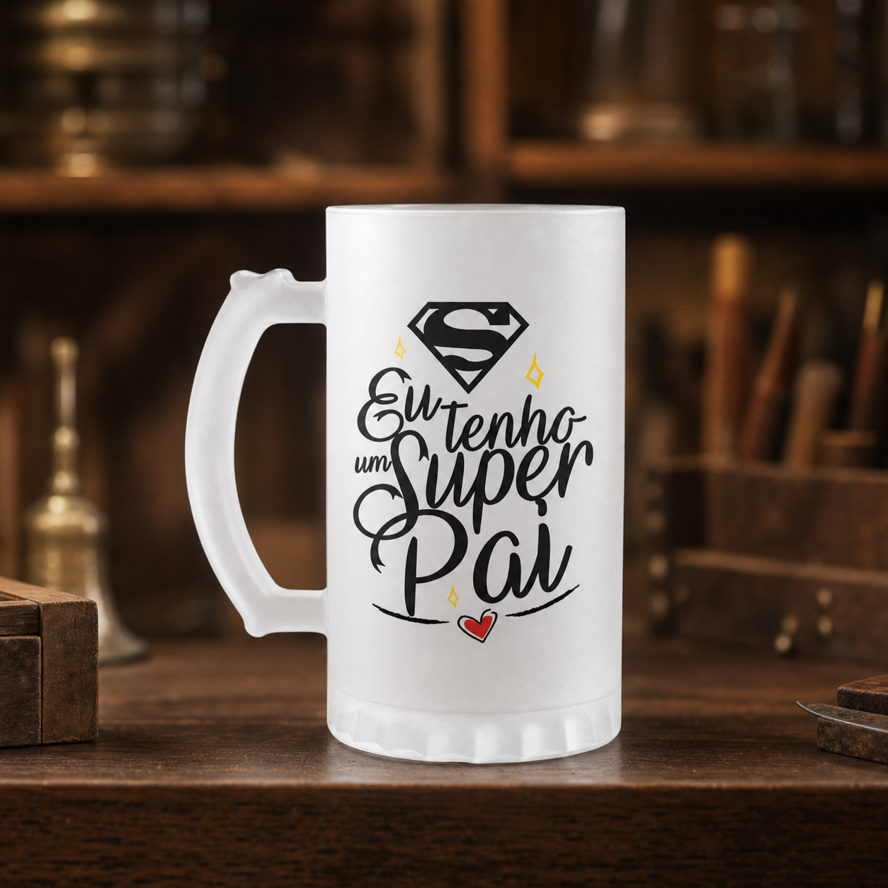 Caneca de Vidro Jateada Personalizada Super Pai - imagem lifestyle 5