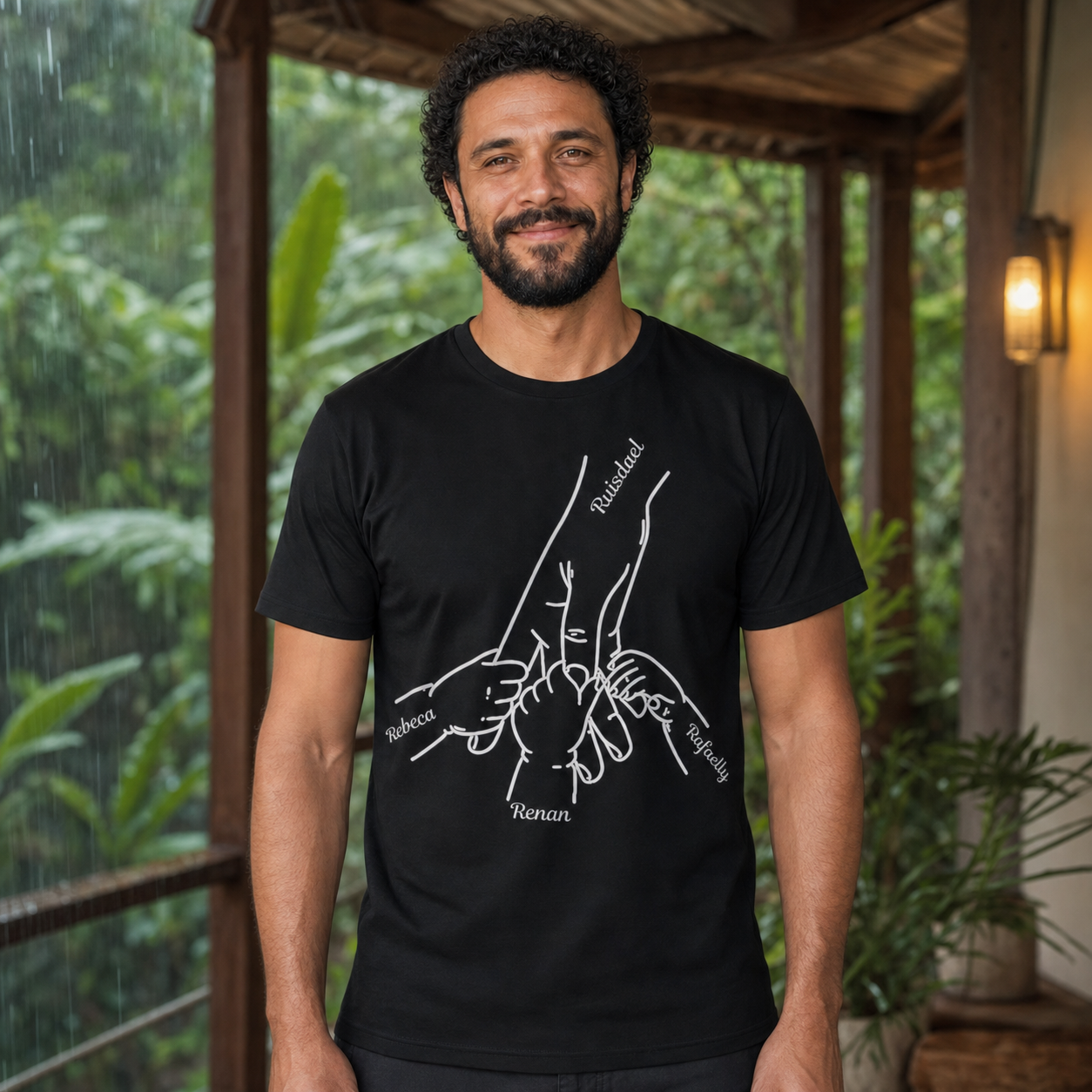 Camiseta Preta Personalizada com Mãos e Nomes — Dia dos Pais - imagem lifestyle 5
