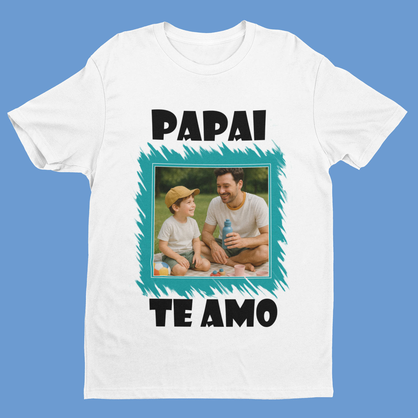 Camiseta Personalizada com Papai Te Amo Moldura Azul Divertida Dia dos Pais 💙