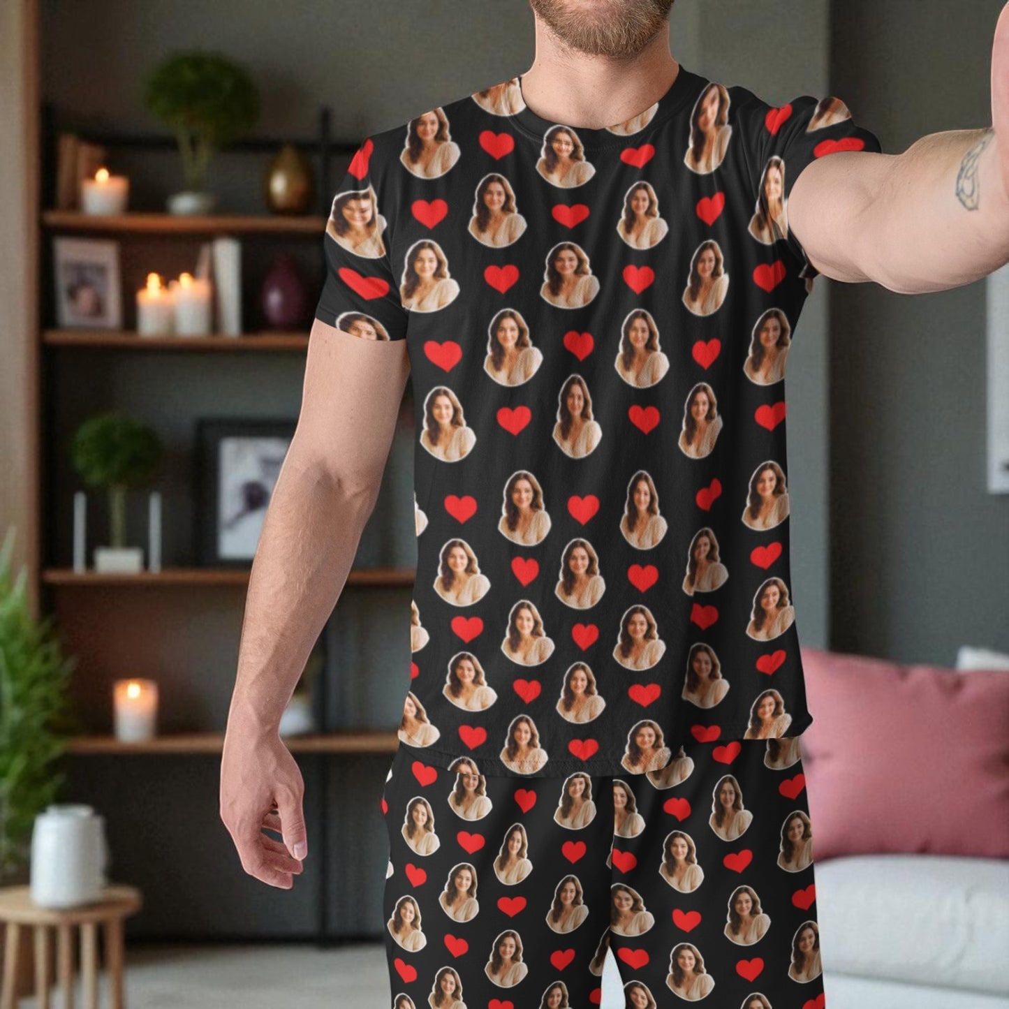 Pijama Masculino Personalizado Preto com Fotos Presente Namorado Marido Tecnologia Visualização 3D