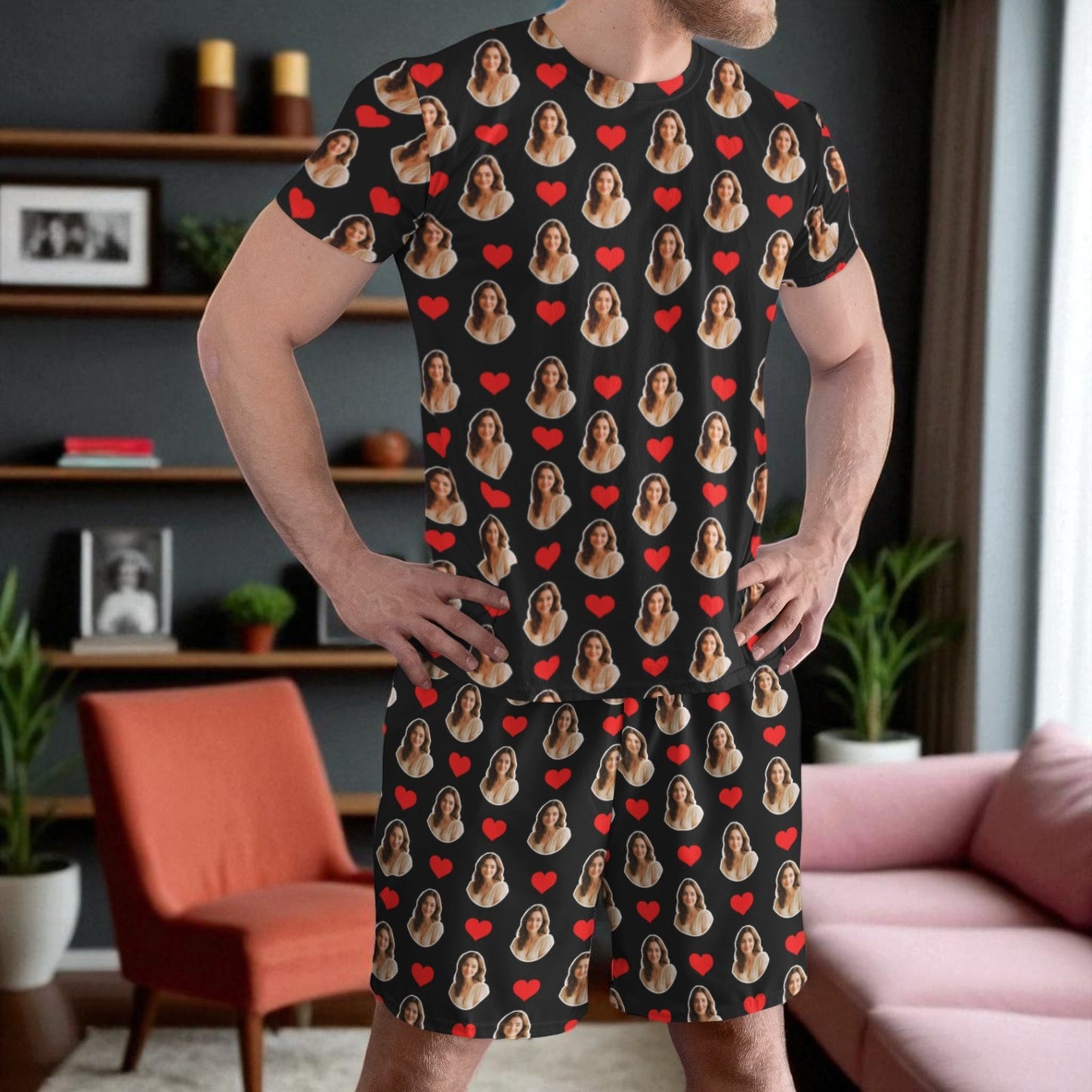 Pijama Masculino Personalizado Preto com Fotos Presente Namorado Marido Tecnologia Visualização 3D