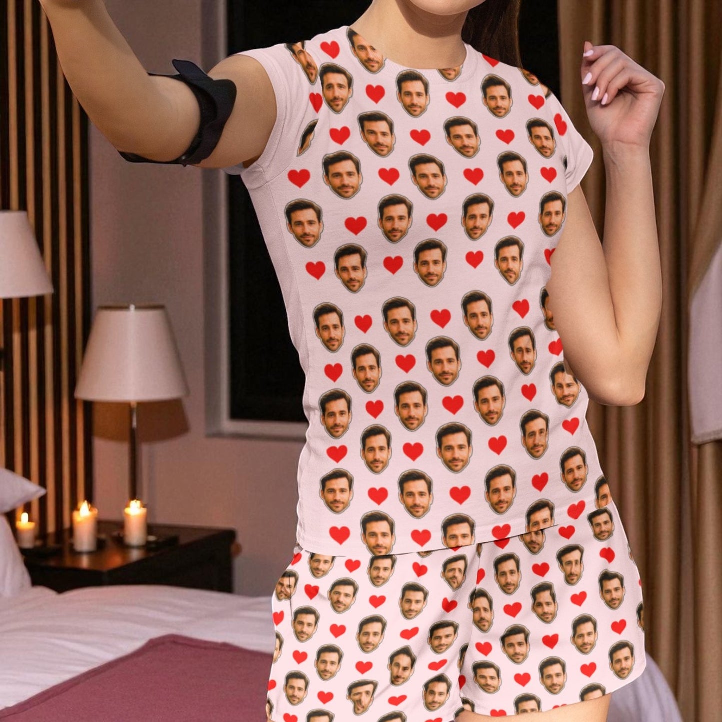 Pijama Feminino Personalizado Rosa com Fotos Presente Dia Namorados Personalização Visualização 3D