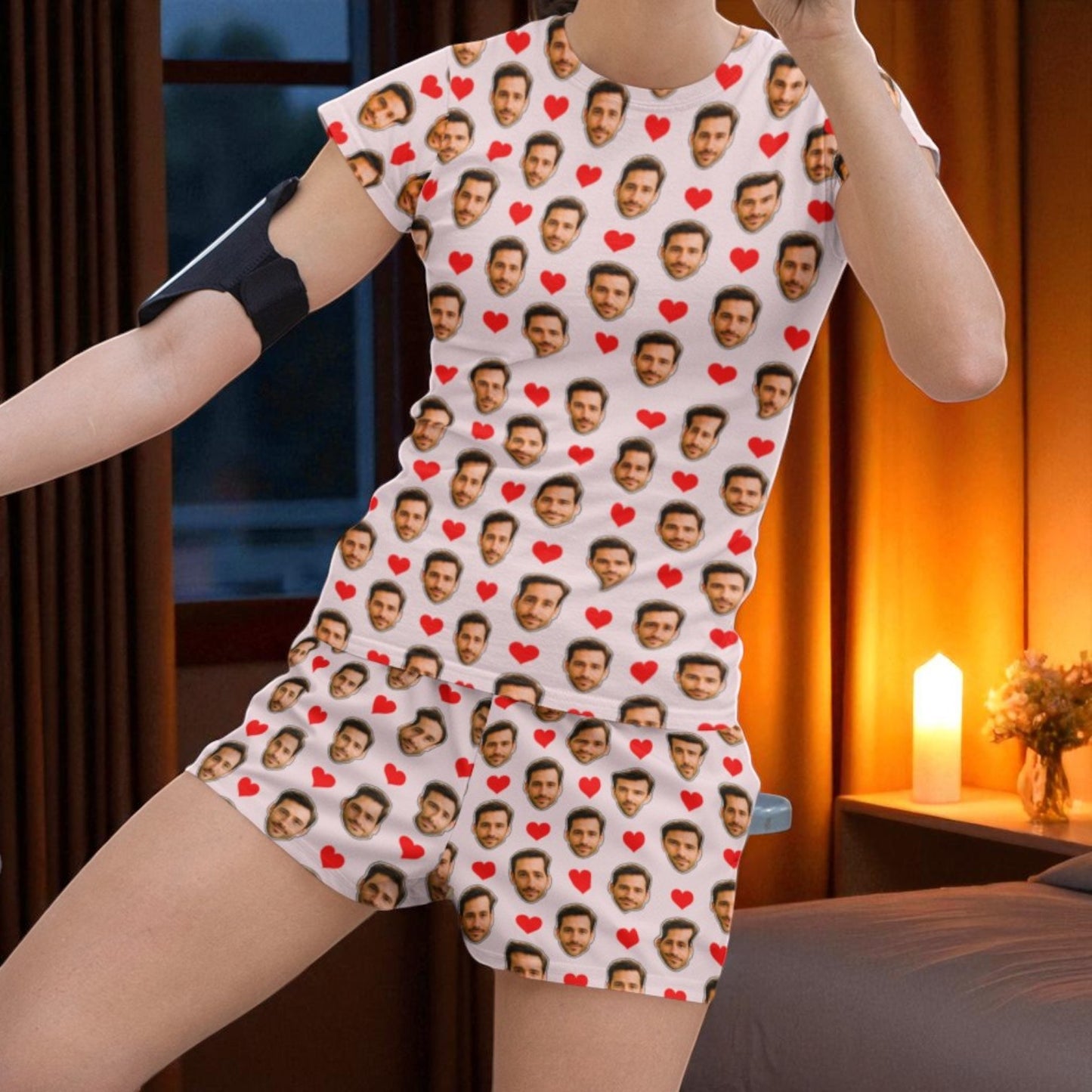 Pijama Feminino Personalizado Rosa com Fotos Presente Dia Namorados Personalização Visualização 3D