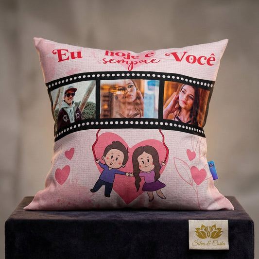 presente personalizado para o Dia das Mães criativo: a almofada com 3 fotos que conta a história de vocês