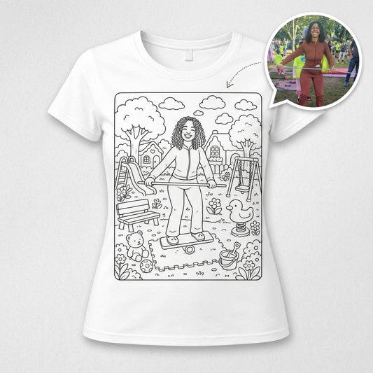 Camiseta Baby Look para Colorir | Personalizada com Foto