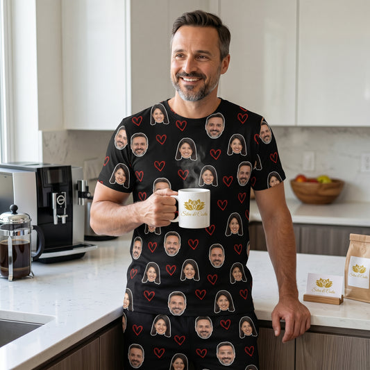Conjunto Preto masculino Personalizado com Foto e Coração Vazado Vermelho