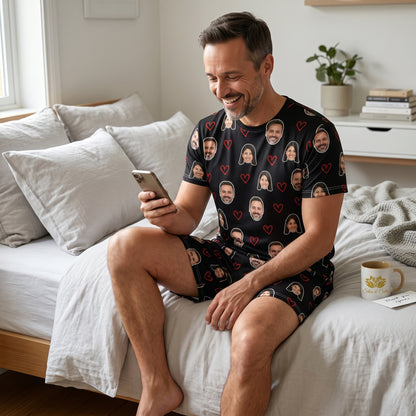 Conjunto Preto masculino Personalizado com Foto e Coração Vazado Vermelho