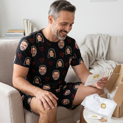 Conjunto Preto masculino Personalizado com Foto e Coração Vazado Vermelho
