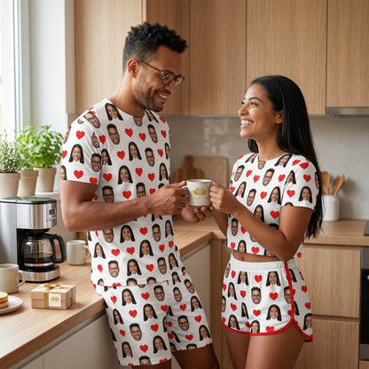 Pijama de Casal Branco Personalizado com Foto e Coração Vermelho Presente para Casal