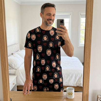 Conjunto Preto masculino Personalizado com Foto e Coração Vazado Vermelho