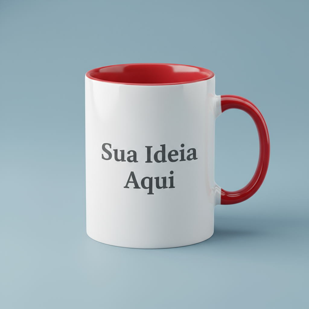 Caneca de Porcelana Personalizada com Interior e Alça vemelha