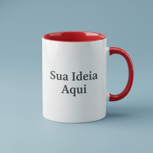 Caneca de Porcelana Personalizada com Interior e Alça vemelha