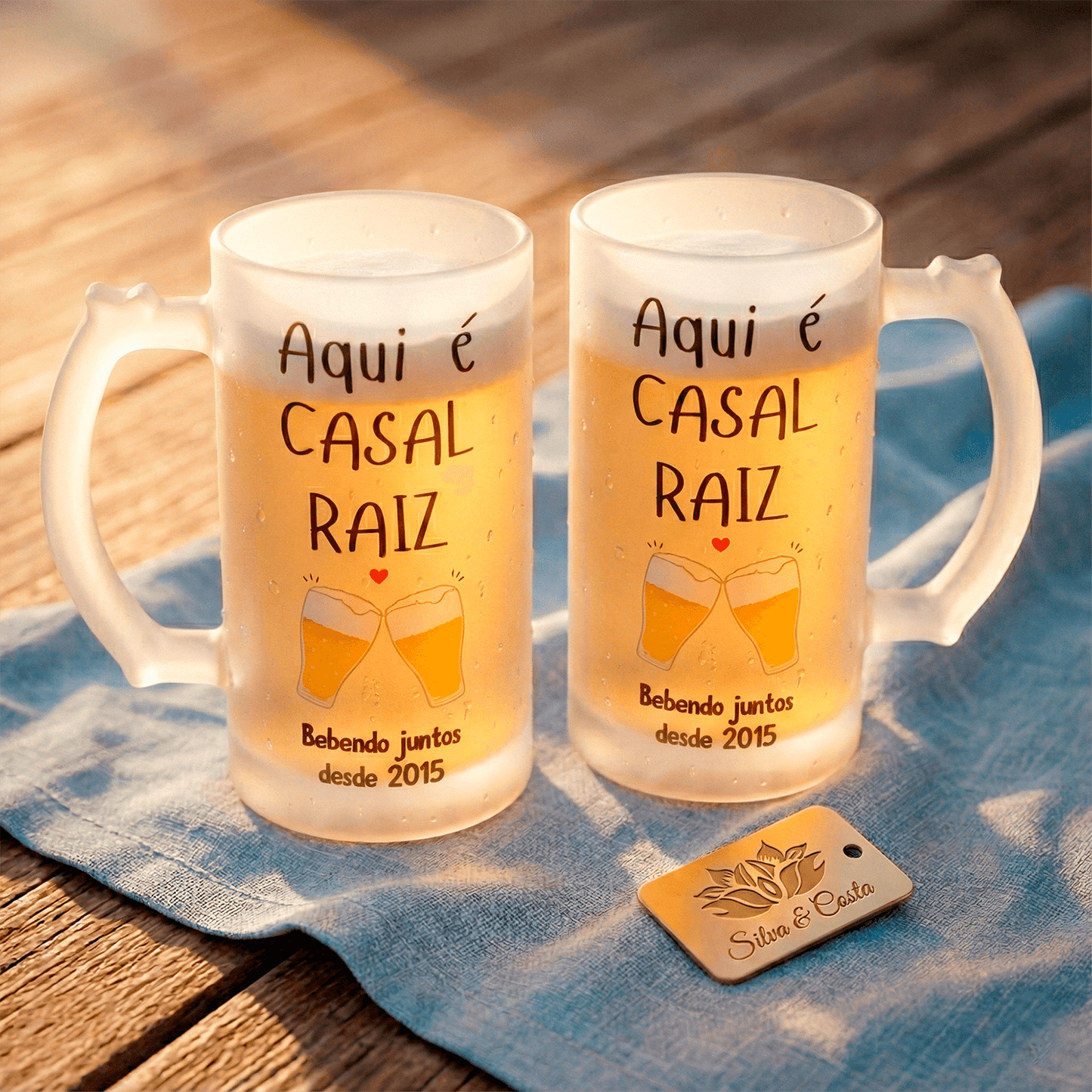 Caneca de Chopp Jateada Casal Raiz – Bebendo Juntos Desde {ano}