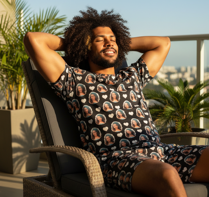 Pijama Masculino Personalizado Preto com Fotos Presente Namorado Marido Tecnologia Visualização 3D