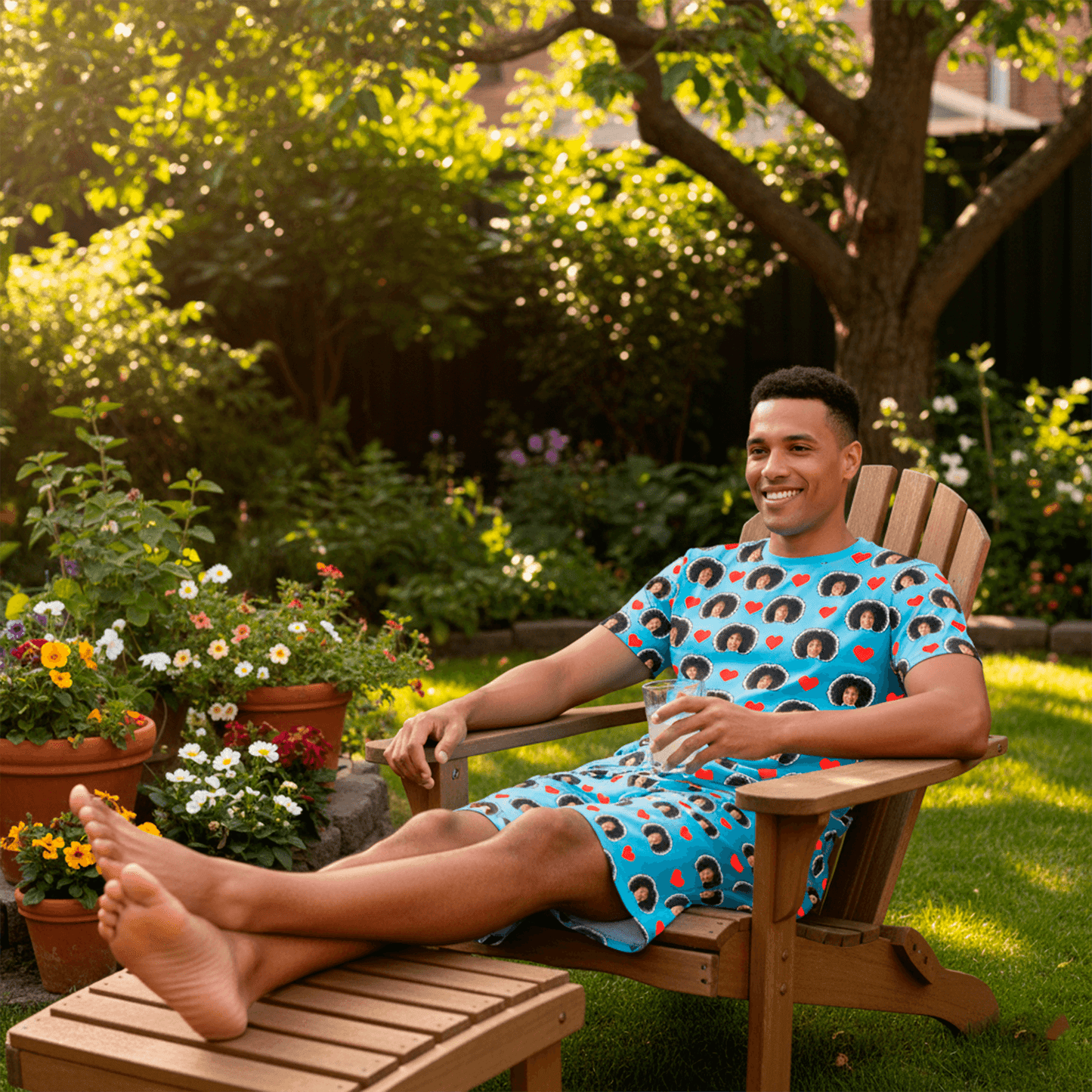 Pijama Masculino Personalizado Azul com Fotos Presente Aniversário Namoro Preview 3D Tempo Real