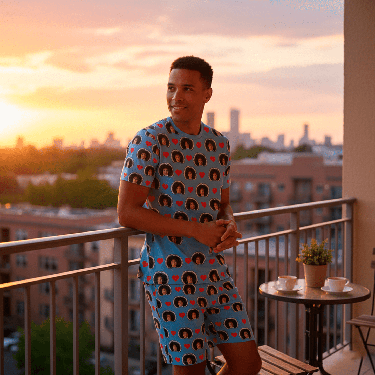 Pijama Masculino Personalizado Azul com Fotos Presente Aniversário Namoro Preview 3D Tempo Real