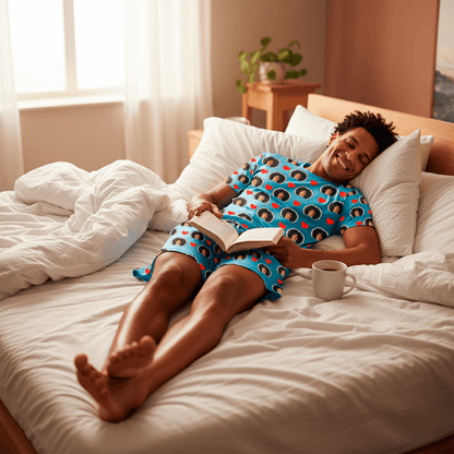 Pijama Masculino Personalizado Azul com Fotos Presente Aniversário Namoro Preview 3D Tempo Real