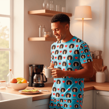 Pijama Masculino Personalizado Azul com Fotos Presente Aniversário Namoro Preview 3D Tempo Real