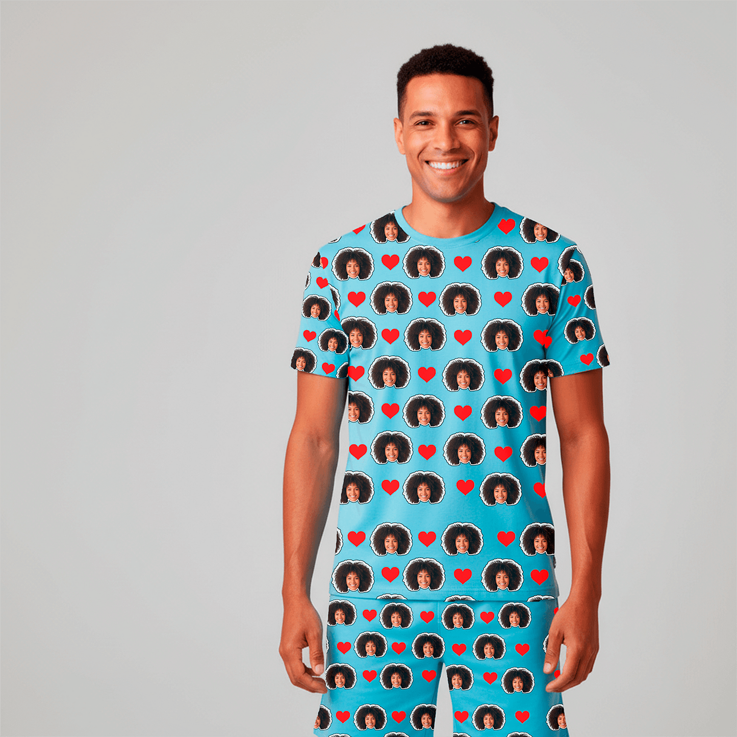 Pijama Masculino Personalizado Azul com Fotos Presente Aniversário Namoro Preview 3D Tempo Real